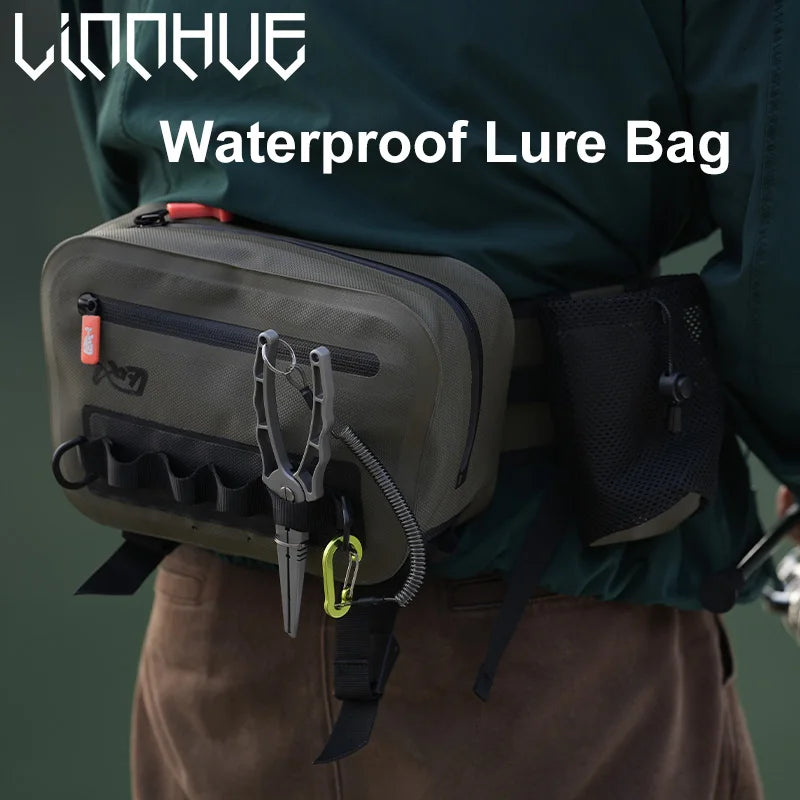 LINNHUE Fishing Tackle Waterproof Bag Outdoor Waist Fanny Pack Capacity Crossbody Bag Fishing Lures Line Box Storage Accessories