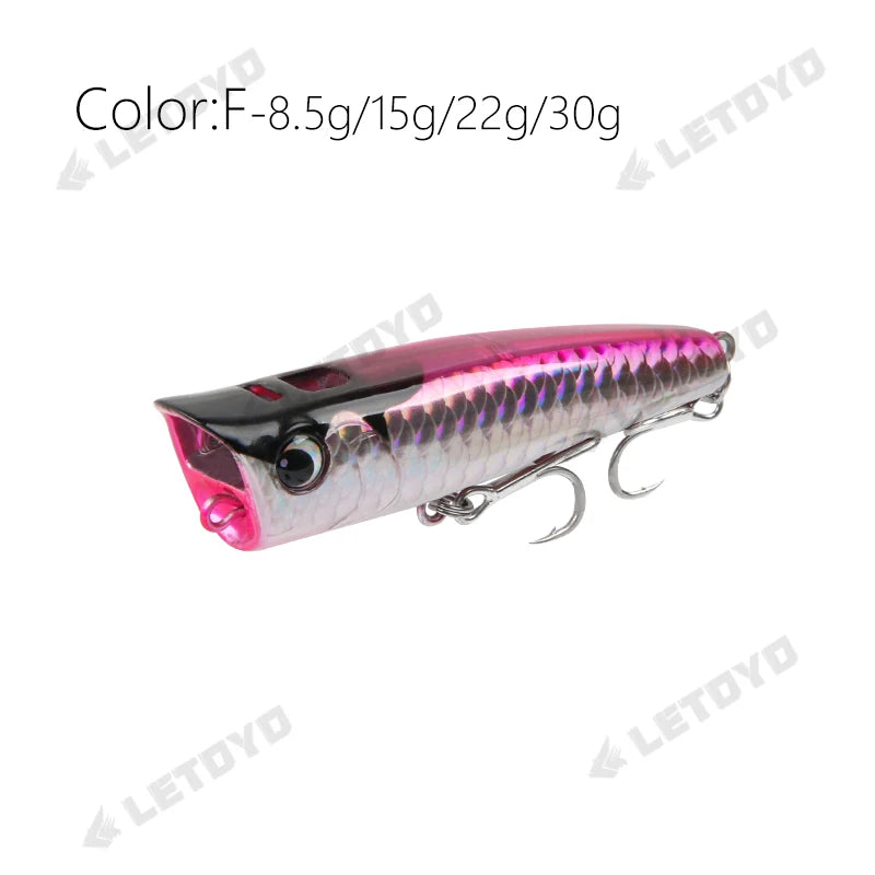 LETOYO Topwater Popper 8.5-30g floating Rock pop Artificial Hard Baits for Bass Perch Pike Fishing Lure