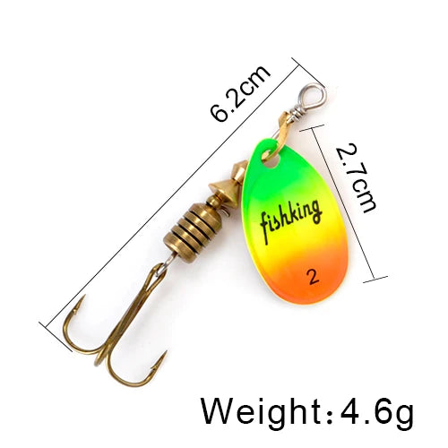 FISH KING Spinner Bait 3.9g 4.6g 7.4g 10.8g 15g Rotating Spinners Spoon Lures pike Metal With Treble Hooks Fishing Lure