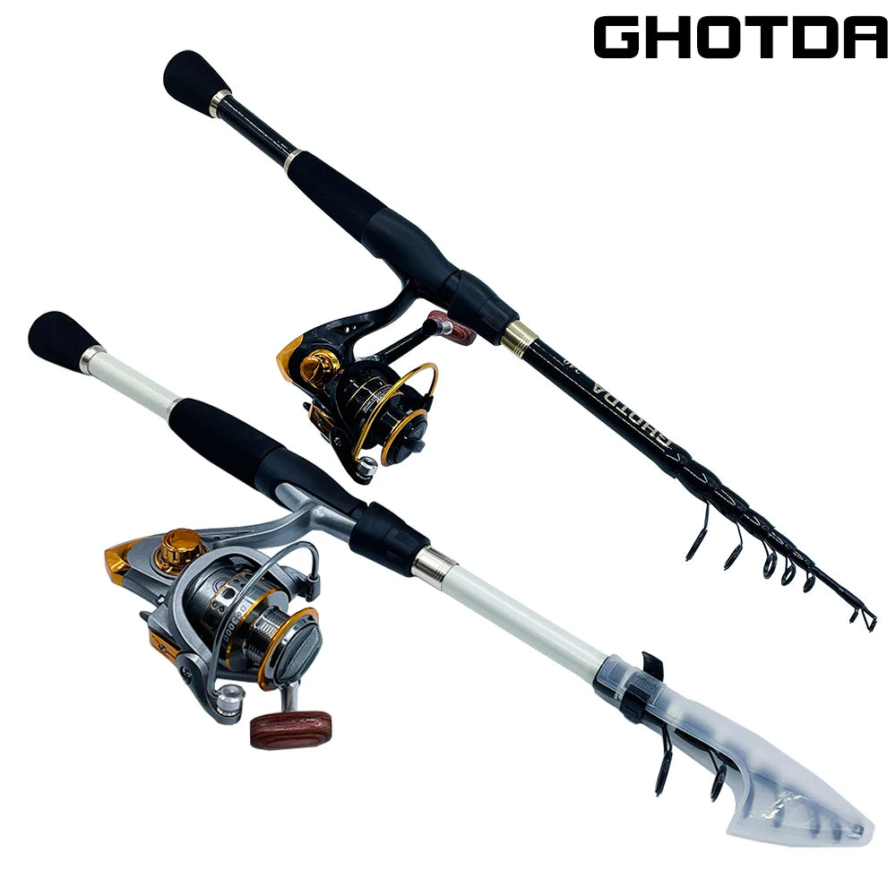 Combo Fishing Rod + Reel Ghotda 1.6-2.4M Telescopic High Speed Reel DC1000/2000/3000/4000Series