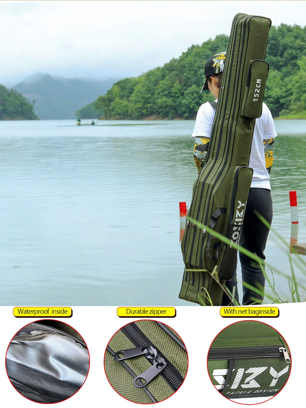 Portable Foldable Fishing Rod Carrier Fish Pole Reel Tools Storage Bag Case 122cm / 152cm / 182cm