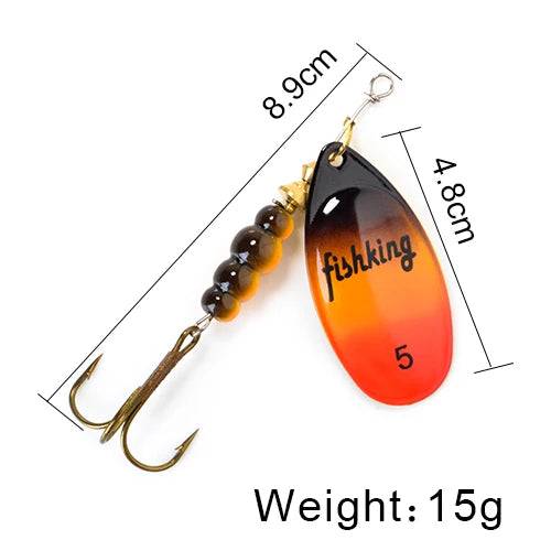 FISH KING Spinner Bait 3.9g 4.6g 7.4g 10.8g 15g Rotating Spinners Spoon Lures pike Metal With Treble Hooks Fishing Lure