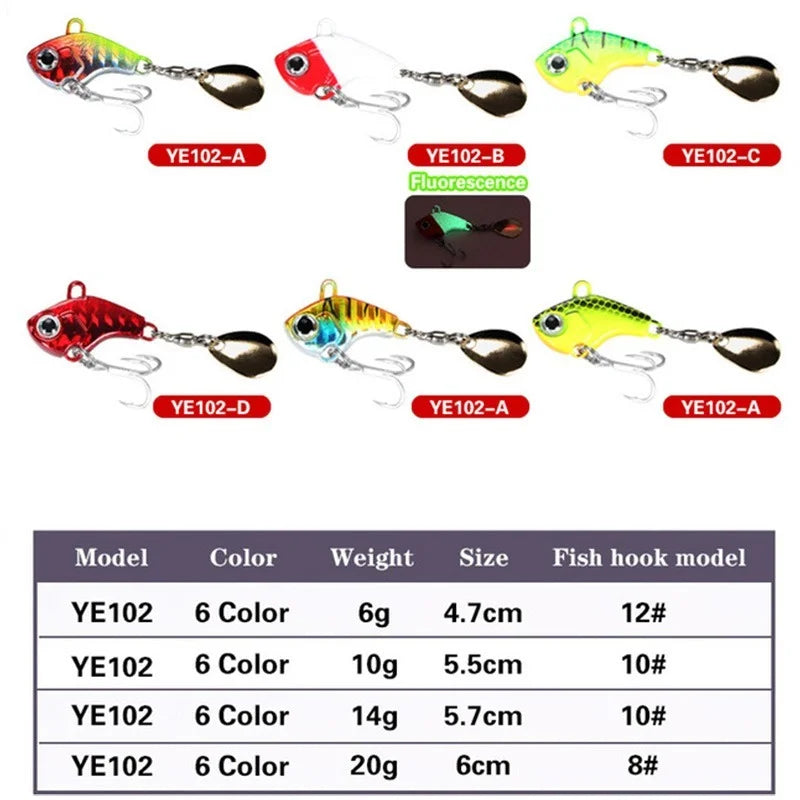 1Pcs Rotating Metal VIB vibration Bait Spinner Spoon Fishing Lures 6g 10g 20g Jigs Trout Winter Fishing Hard Baits Tackle Pesca