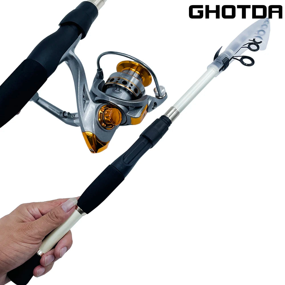 Combo Fishing Rod + Reel Ghotda 1.6-2.4M Telescopic High Speed Reel DC1000/2000/3000/4000Series