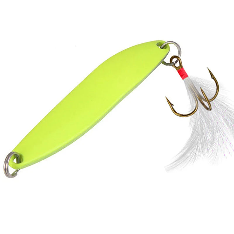 Proleurre 5g 7g 10g 13g Metal Luminous Spoon Bait Spinner Hard Fishing Lure Sequins With Feather Hooks Wobbler Bass Pesca Tackle