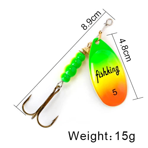 FISH KING Spinner Bait 3.9g 4.6g 7.4g 10.8g 15g Rotating Spinners Spoon Lures pike Metal With Treble Hooks Fishing Lure