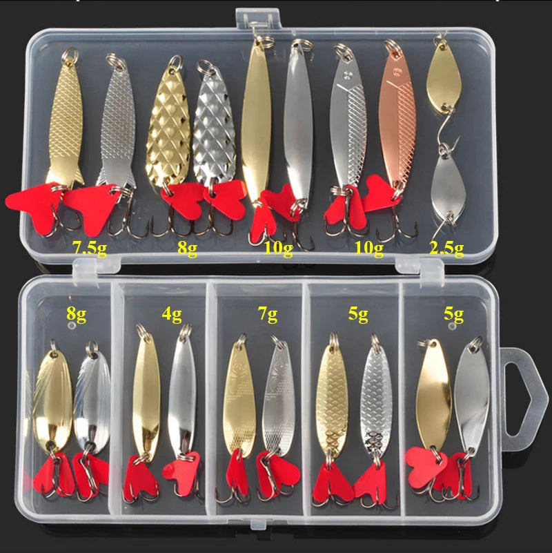 Hot Brilliant Metal Jig Spoon Fishing Lure Set 10/20/25/35pcs Wobblers Kit Pike Spoon Bait Fishing Tackle Pesca Isca Artificial