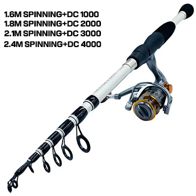 Combo Fishing Rod + Reel Ghotda 1.6-2.4M Telescopic High Speed Reel DC1000/2000/3000/4000Series