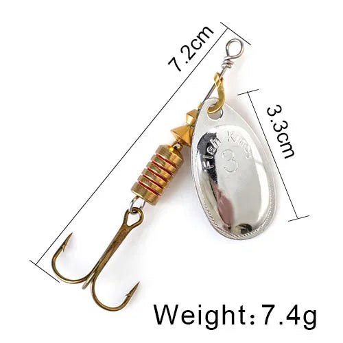 FISH KING Spinner Bait 3.9g 4.6g 7.4g 10.8g 15g Rotating Spinners Spoon Lures pike Metal With Treble Hooks Fishing Lure