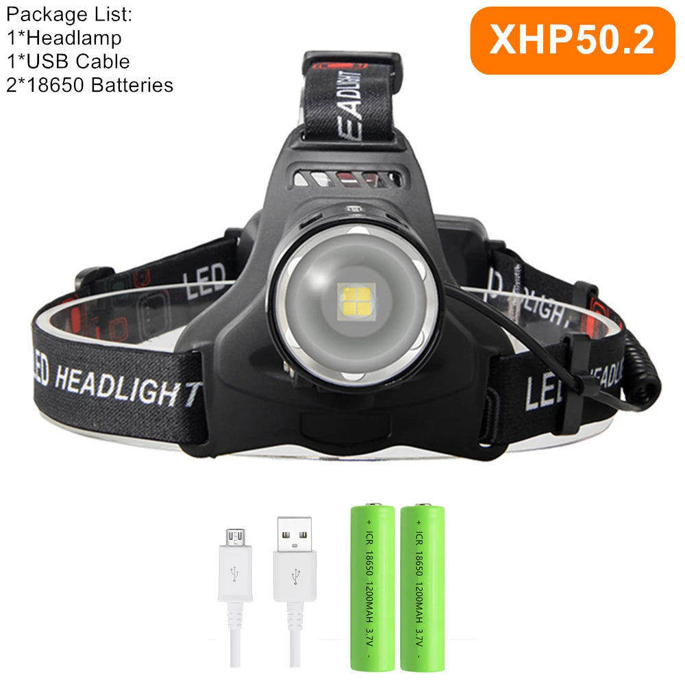 Powerful XHP70.2 XHP50.2 Led Headlamp Headlight Zoom Head Lamp Flashlight Torch 18650 battery USB Rechargeable Fishing Lantern.Night fishing