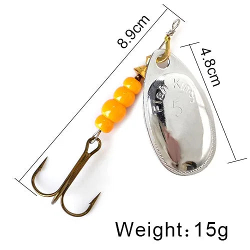 FISH KING Spinner Bait 3.9g 4.6g 7.4g 10.8g 15g Rotating Spinners Spoon Lures pike Metal With Treble Hooks Fishing Lure