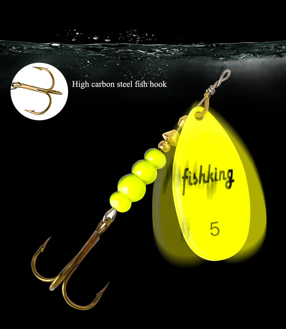 FISH KING Spinner Bait 3.9g 4.6g 7.4g 10.8g 15g Rotating Spinners Spoon Lures pike Metal With Treble Hooks Fishing Lure