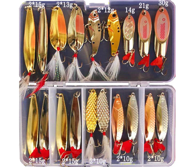 Hot Brilliant Metal Jig Spoon Fishing Lure Set 10/20/25/35pcs Wobblers Kit Pike Spoon Bait Fishing Tackle Pesca Isca Artificial