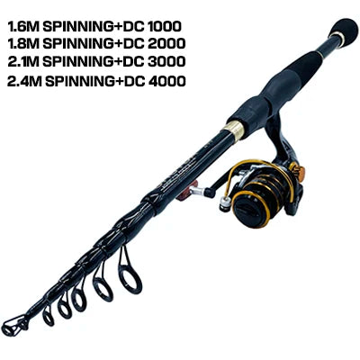 Combo Fishing Rod + Reel Ghotda 1.6-2.4M Telescopic High Speed Reel DC1000/2000/3000/4000Series