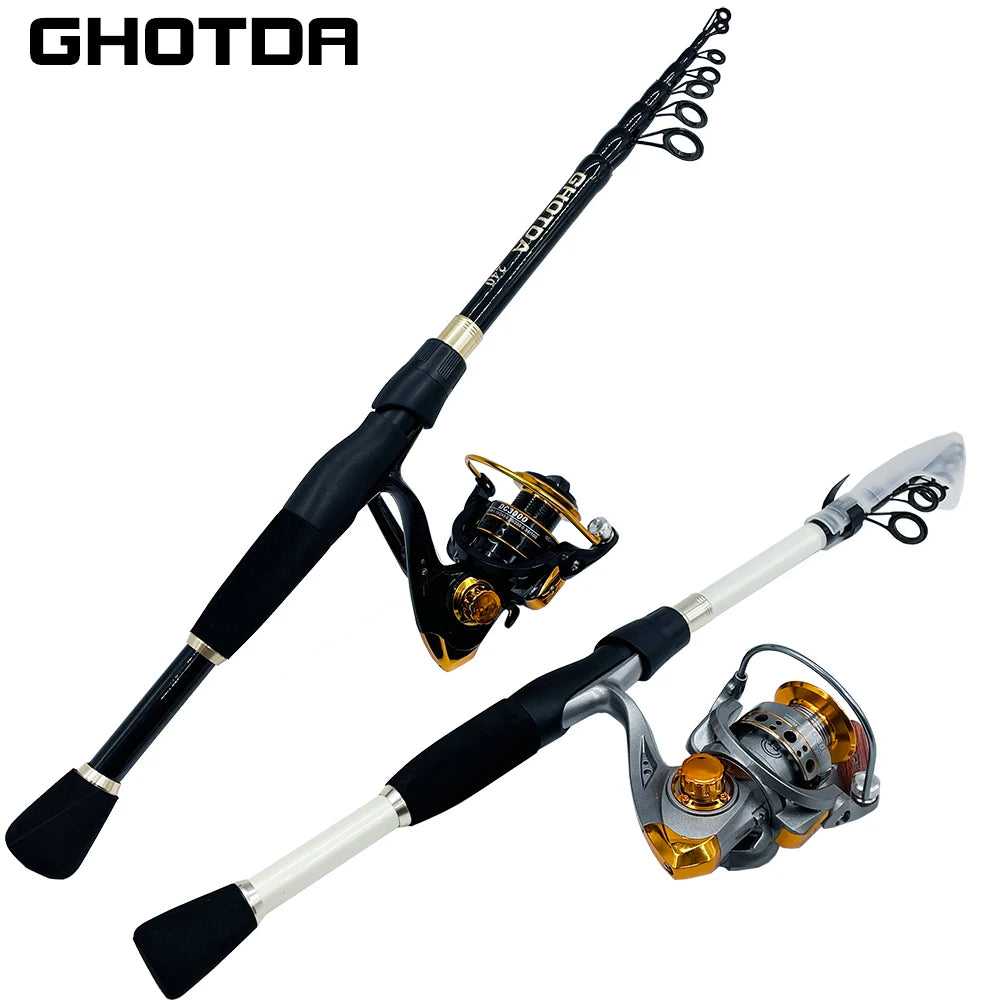 Combo Fishing Rod + Reel Ghotda 1.6-2.4M Telescopic High Speed Reel DC1000/2000/3000/4000Series