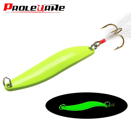 Proleurre 5g 7g 10g 13g Metal Luminous Spoon Bait Spinner Hard Fishing Lure Sequins With Feather Hooks Wobbler Bass Pesca Tackle