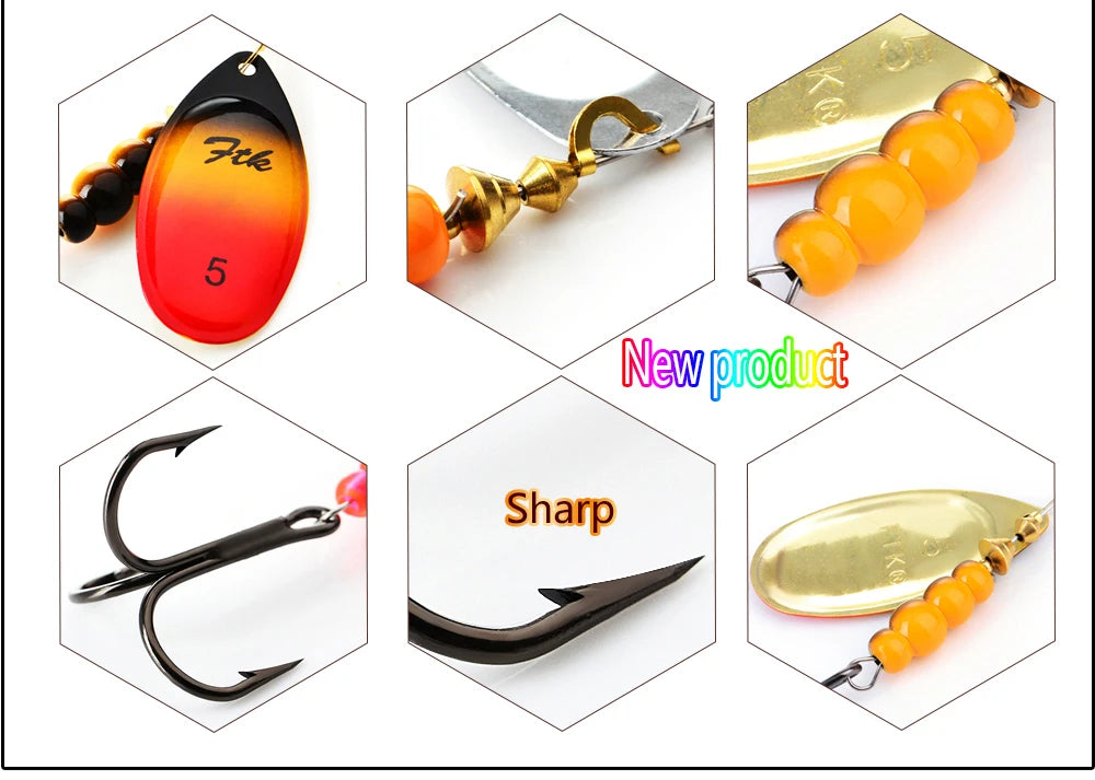 FTK 1PC Spinner Bait 3.2g 4.3g 6.1g 9.6g 13.6g Spinner Bait Spoon Fishing Bass Lure With Treble Hook Tackle High Quality