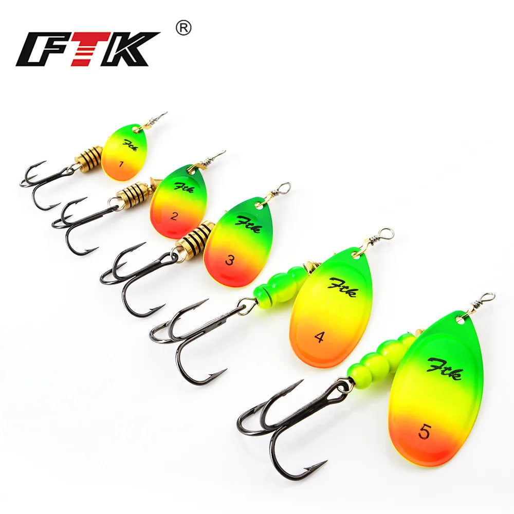 FTK 1PC Spinner Bait 3.2g 4.3g 6.1g 9.6g 13.6g Spinner Bait Spoon Fishing Bass Lure With Treble Hook Tackle High Quality