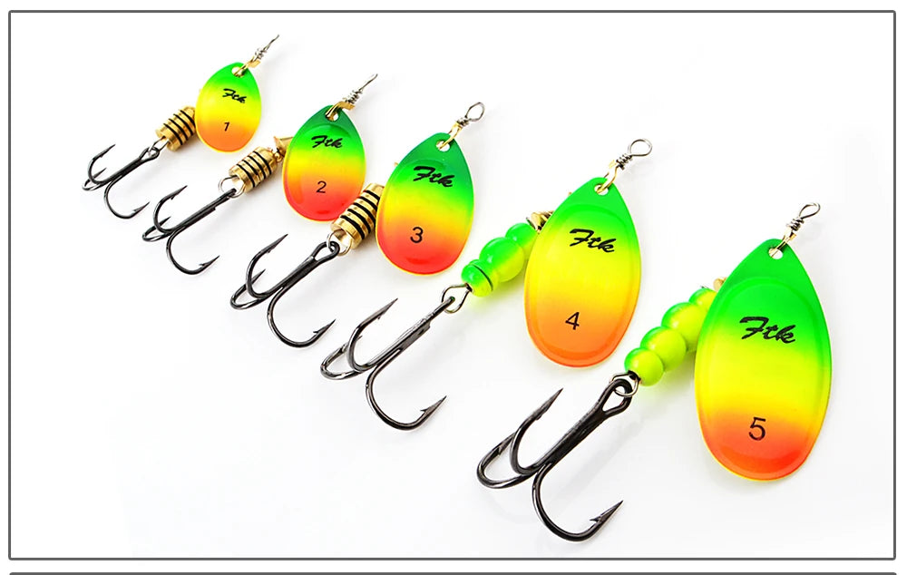 FTK 1PC Spinner Bait 3.2g 4.3g 6.1g 9.6g 13.6g Spinner Bait Spoon Fishing Bass Lure With Treble Hook Tackle High Quality