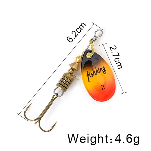 FISH KING Spinner Bait 3.9g 4.6g 7.4g 10.8g 15g Rotating Spinners Spoon Lures pike Metal With Treble Hooks Fishing Lure