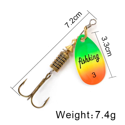 FISH KING Spinner Bait 3.9g 4.6g 7.4g 10.8g 15g Rotating Spinners Spoon Lures pike Metal With Treble Hooks Fishing Lure