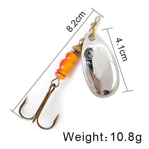 FISH KING Spinner Bait 3.9g 4.6g 7.4g 10.8g 15g Rotating Spinners Spoon Lures pike Metal With Treble Hooks Fishing Lure