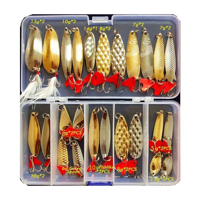 Hot Brilliant Metal Jig Spoon Fishing Lure Set 10/20/25/35pcs Wobblers Kit Pike Spoon Bait Fishing Tackle Pesca Isca Artificial