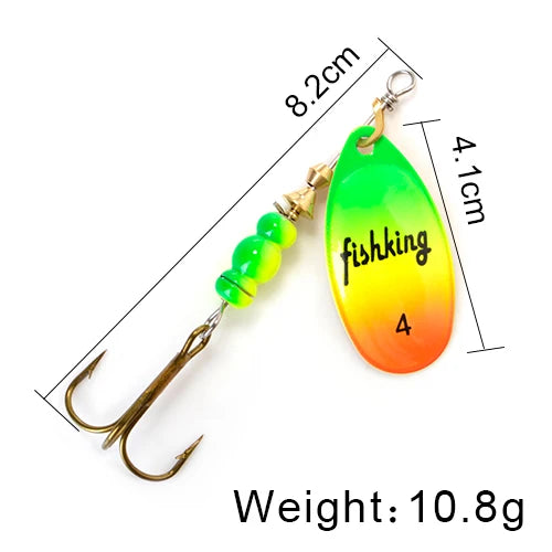 FISH KING Spinner Bait 3.9g 4.6g 7.4g 10.8g 15g Rotating Spinners Spoon Lures pike Metal With Treble Hooks Fishing Lure