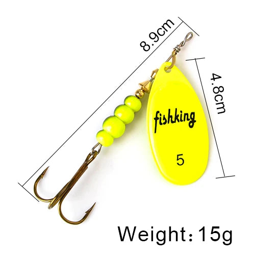 FISH KING Spinner Bait 3.9g 4.6g 7.4g 10.8g 15g Rotating Spinners Spoon Lures pike Metal With Treble Hooks Fishing Lure