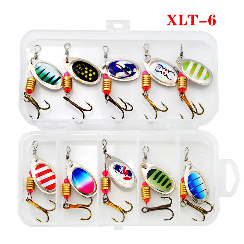 10pcs Fishing Lure Metal Spoon Spinner Spoonbait Crankbaits Fishing Wobblers Pike Crochet Kit Artificial Bait with Tackle Boxes