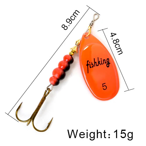 FISH KING Spinner Bait 3.9g 4.6g 7.4g 10.8g 15g Rotating Spinners Spoon Lures pike Metal With Treble Hooks Fishing Lure