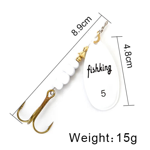 FISH KING Spinner Bait 3.9g 4.6g 7.4g 10.8g 15g Rotating Spinners Spoon Lures pike Metal With Treble Hooks Fishing Lure