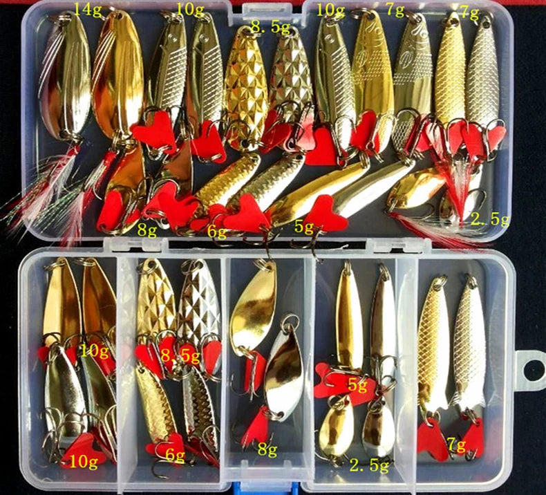 Hot Brilliant Metal Jig Spoon Fishing Lure Set 10/20/25/35pcs Wobblers Kit Pike Spoon Bait Fishing Tackle Pesca Isca Artificial