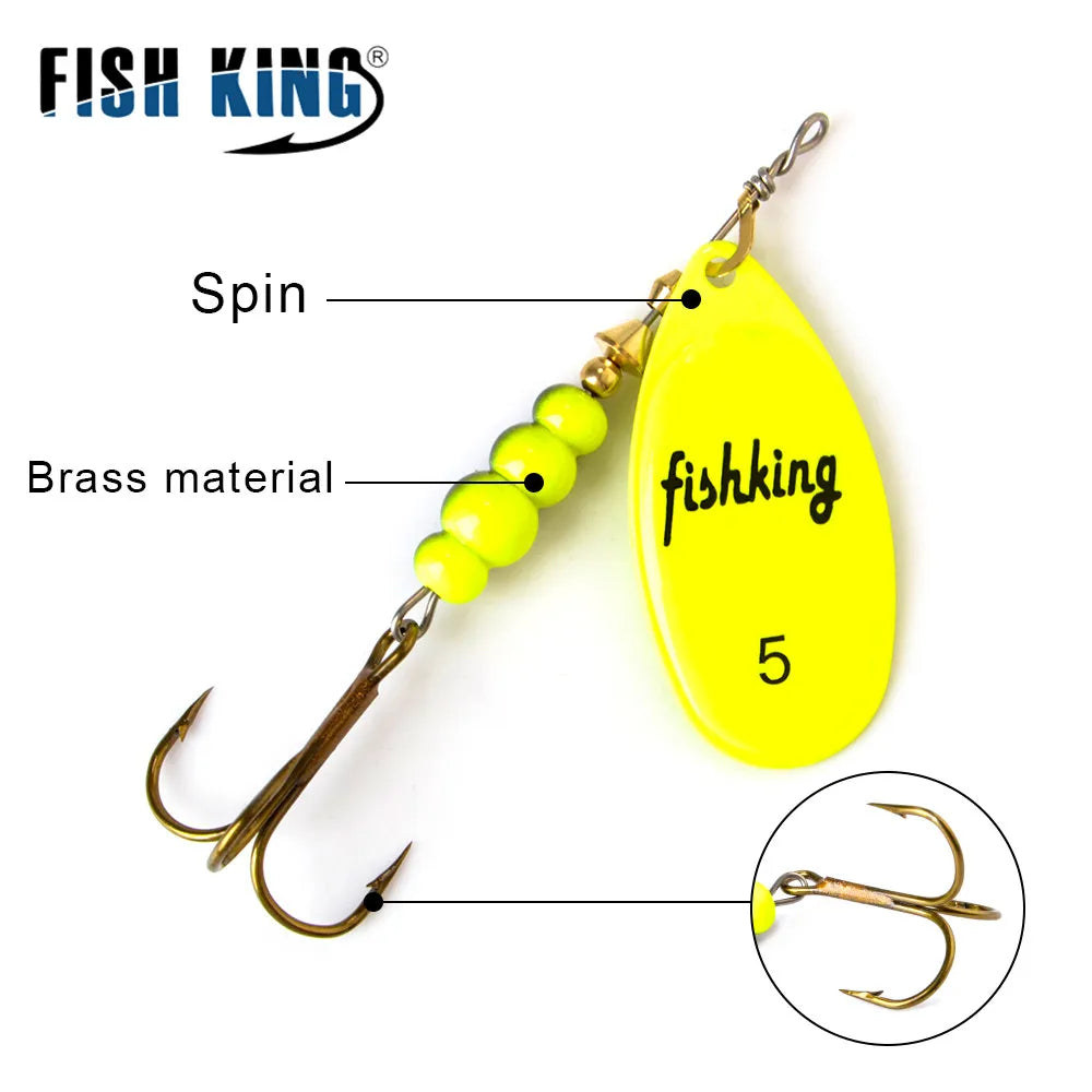 FISH KING Spinner Bait 3.9g 4.6g 7.4g 10.8g 15g Rotating Spinners Spoon Lures pike Metal With Treble Hooks Fishing Lure