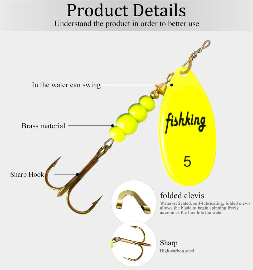 FISH KING Spinner Bait 3.9g 4.6g 7.4g 10.8g 15g Rotating Spinners Spoon Lures pike Metal With Treble Hooks Fishing Lure