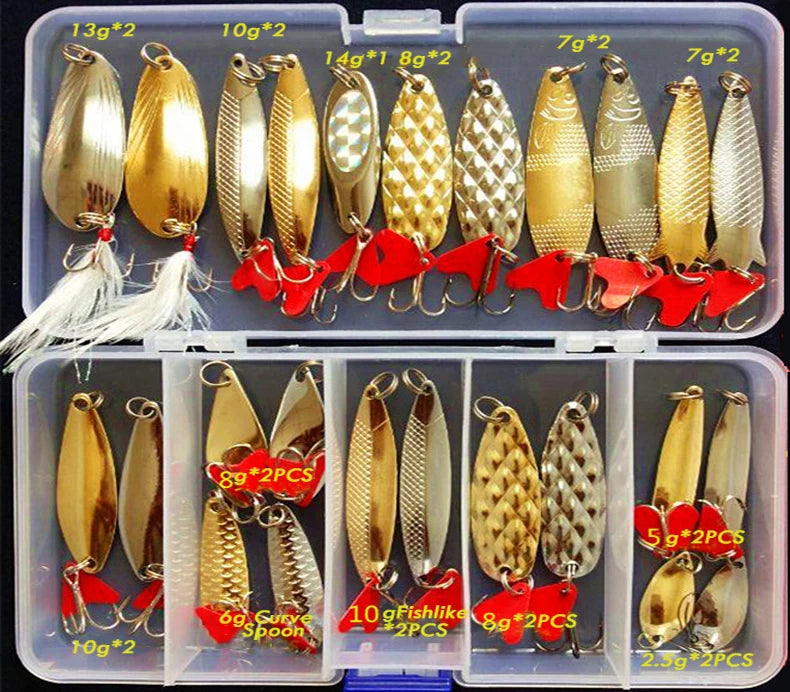 Hot Brilliant Metal Jig Spoon Fishing Lure Set 10/20/25/35pcs Wobblers Kit Pike Spoon Bait Fishing Tackle Pesca Isca Artificial