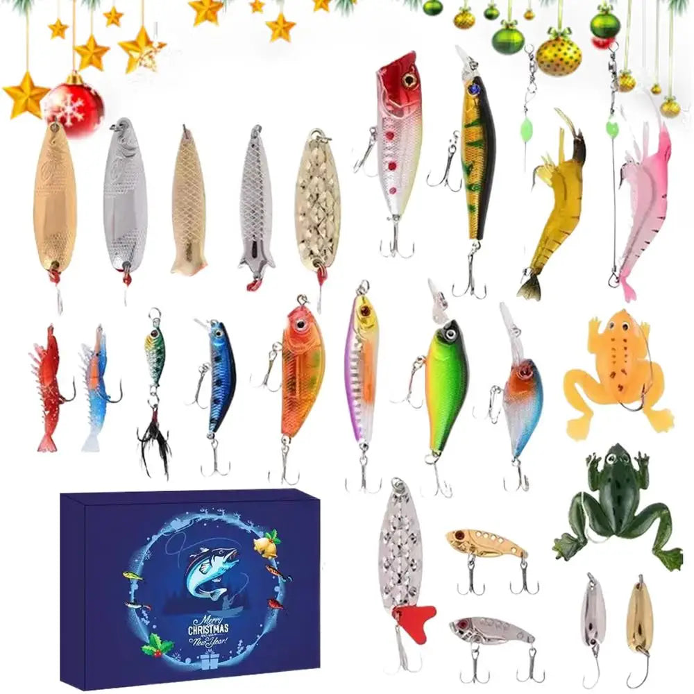 Fishing Tackle Advent Calendar Fishing Lures Set Fishing Gear Countdown Calendar Adults Kids Men Women Christmas Fish Bait Gifts