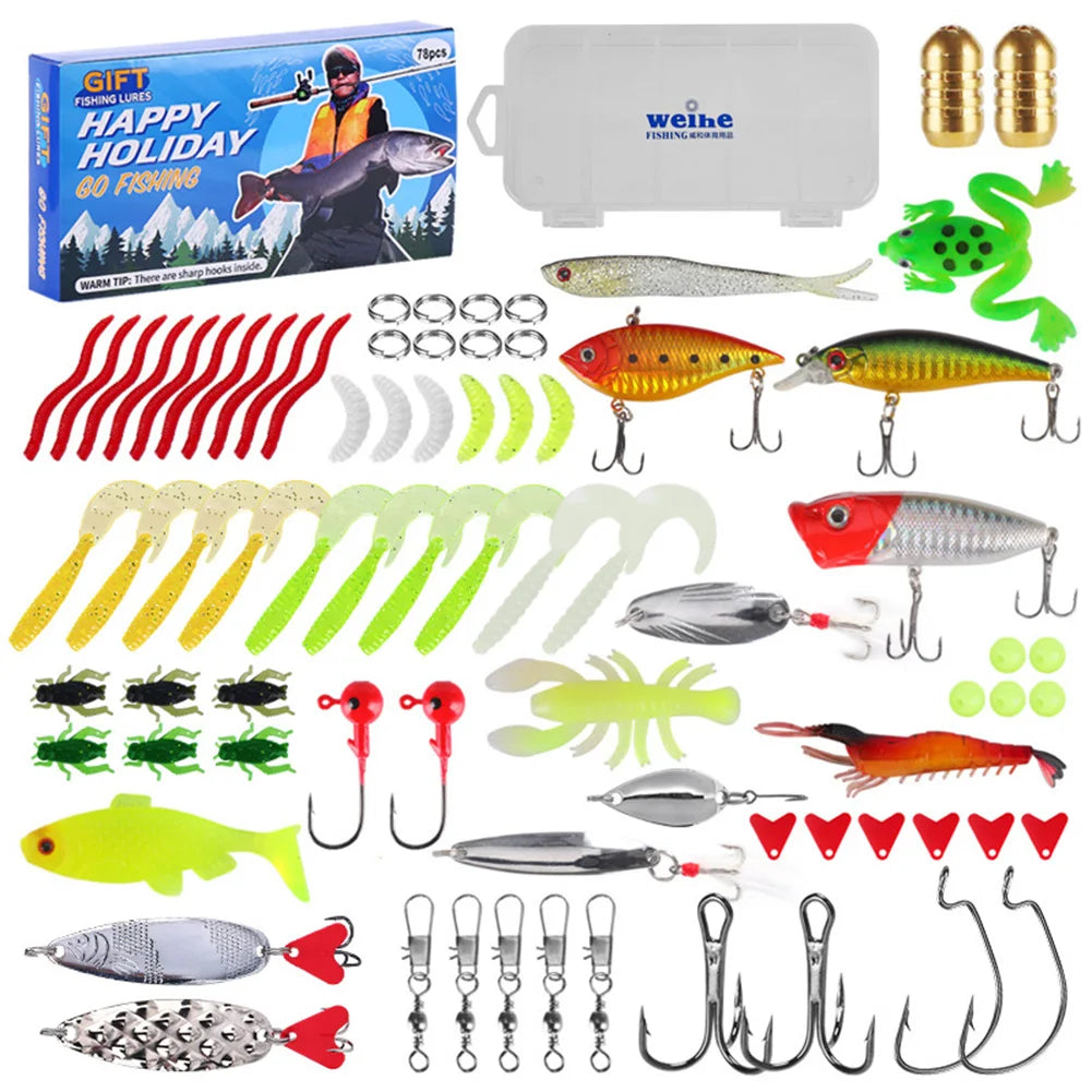 2024 Fishing Tackle Set Advent Calendar 24 Days Christmas Fishing Lures Box Xmas Fish Bait Box Surprise Gifts for Fishing Lover