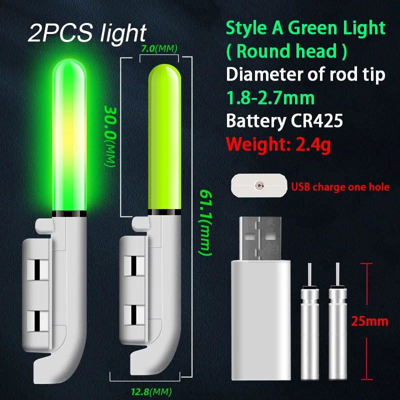 2PCS LED Fishing Luminous Light Stick With CR425 Battery USB Charging Kit Fish Rod Bite Alarm Night Fishing Bobber Pesca Tackle. Night fishing