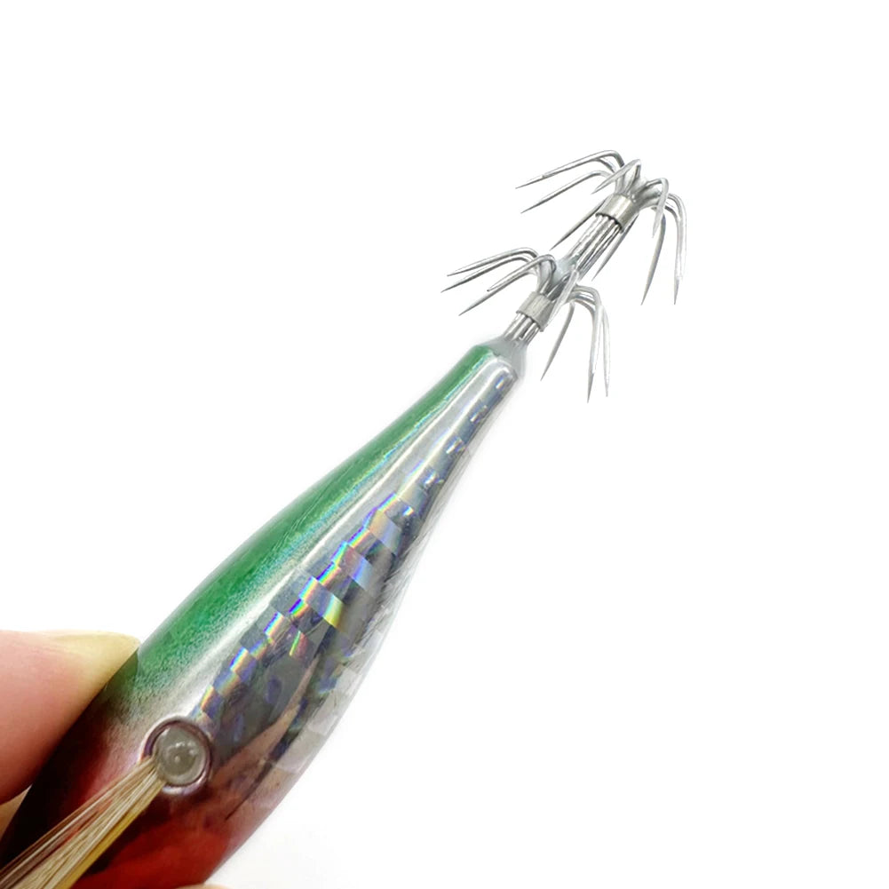 1Pc 7.5cm/8cm Laser Luminous Squid Jig Floating Horizontal Wood Shrimp Egi Lure Squid Jigging Shrimp Hooks Fishing Octopus Baits