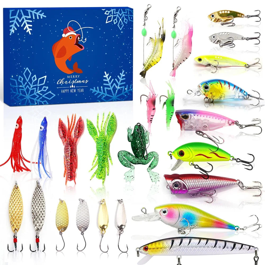 2024 Fishing Tackle Set Advent Calendar 24 Days Christmas Fishing Lures Box Xmas Fish Bait Box Surprise Gifts for Fishing Lover