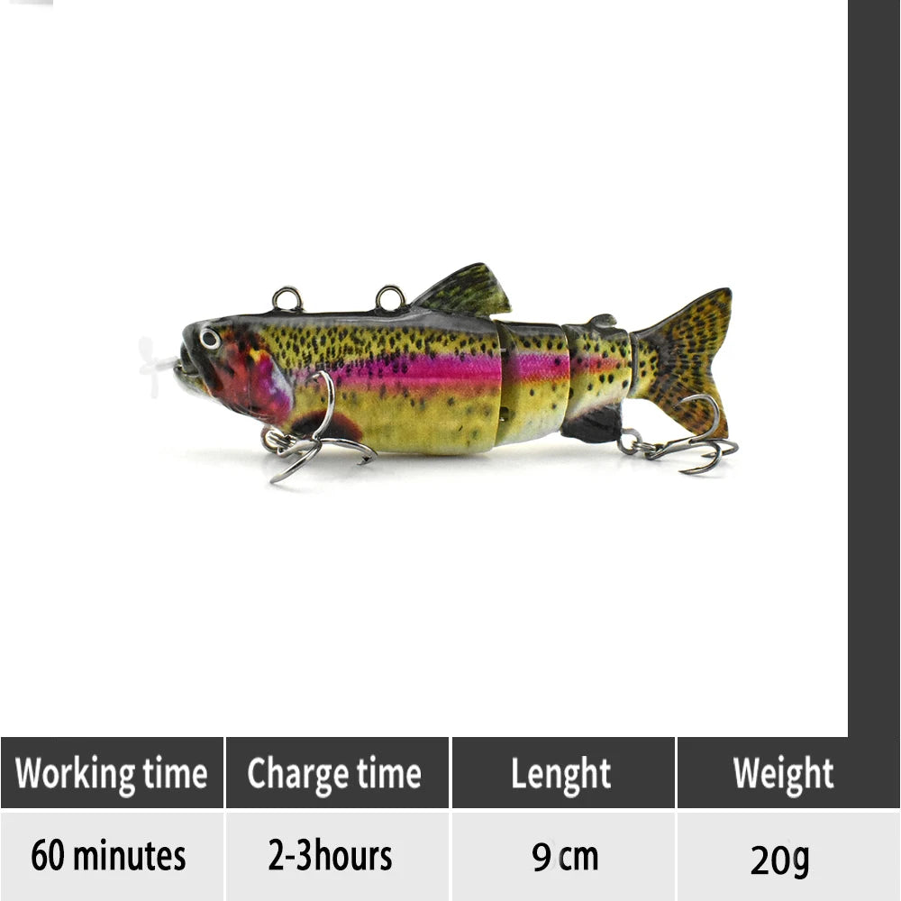 90mm mini Automatic Swimming Robotic Electric Fishing Lure Multi Jointed Bait Auto Swimbait USB LED Light Wobbler for pike