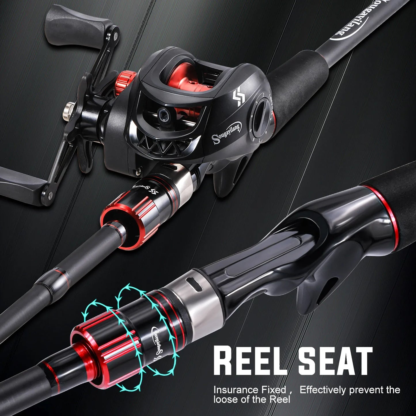 Combo Fishing Rod + Reel Sougayilang 1.8~2.1m Carbon Fiber Casting Rod and 7.2:1 Gear Ratio Baitcasting Ree Max Drag 10kg