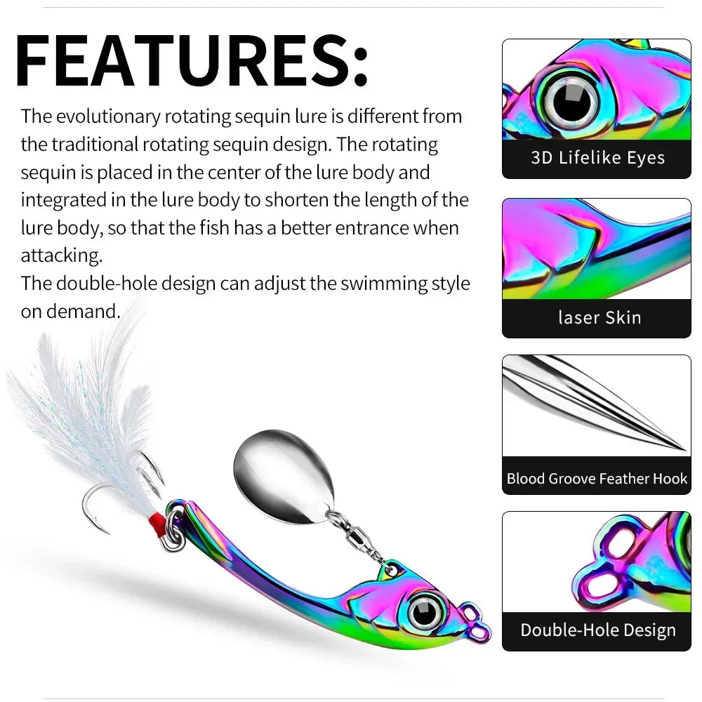 Spinner Bait 7g 10g 15g Metal Vib Fishing Lure Trolling Rotating Spoon Wobbler Sinking Hard Bait With Sequin Pesca For Bass Pike