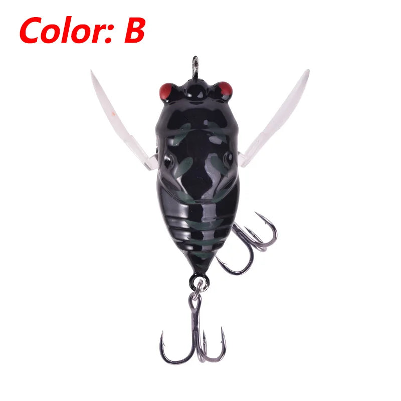 1 Pcs Insect Popper Fishing Lure 4.8cm 6g Topwater Soft Wing Cicada Wobblers Artificial Bait With Hooks  for Bass Pike Tackle