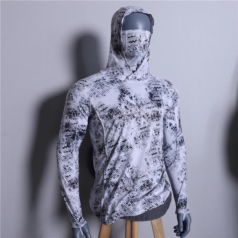 UPF 50+ Mens Hooded Fishing Shirt with Mask UV Neck Gaiter Hoodie Men Hooded Fishing Shirts Fishing Hoodie Moisture Wicking