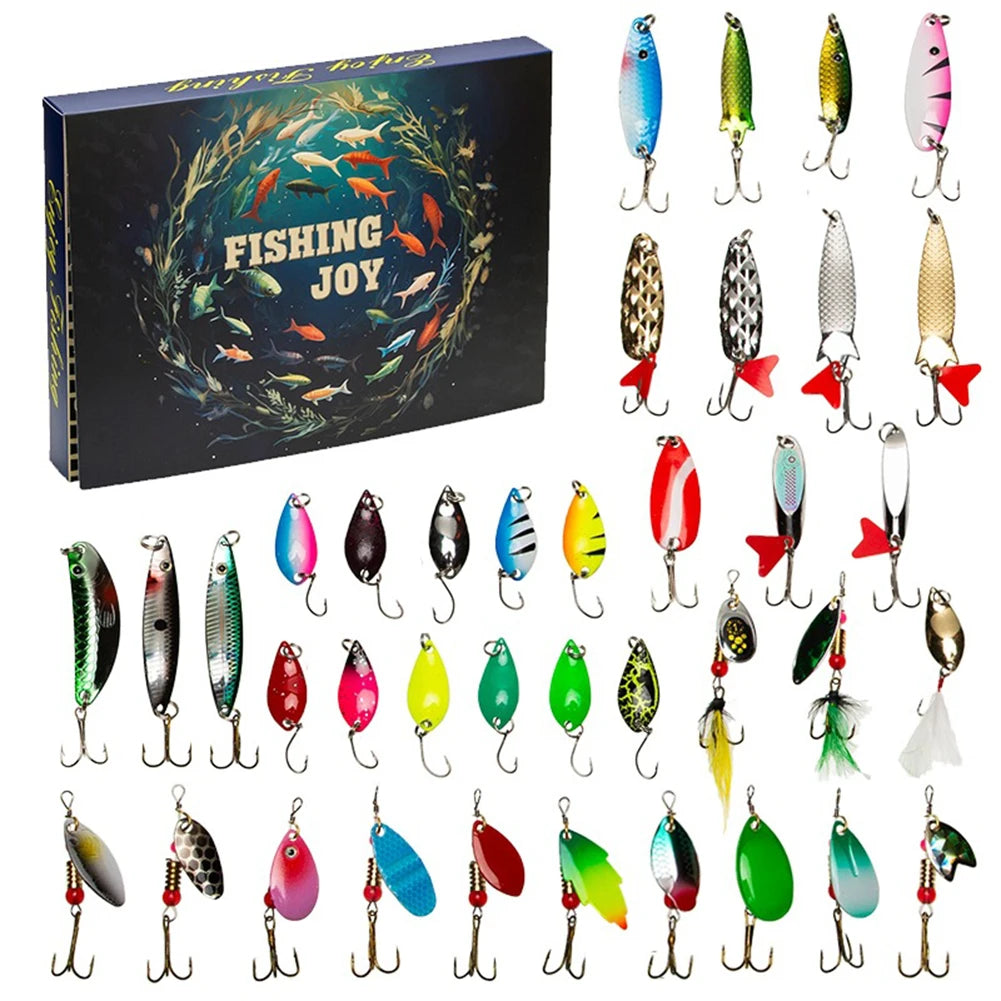 2024 Fishing Tackle Set Advent Calendar 24 Days Christmas Fishing Lures Box Xmas Fish Bait Box Surprise Gifts for Fishing Lover