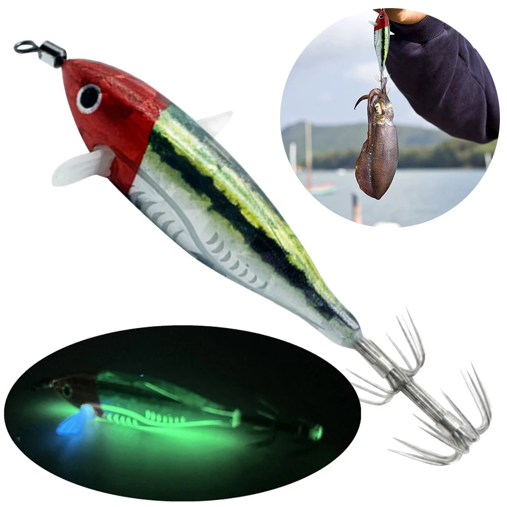 Squid Jigging Shrimp Hook 5.5g Octopus Cuttlefish Fishing Baits Glow In Dark for Night Fishing Freshwater. Night fishing