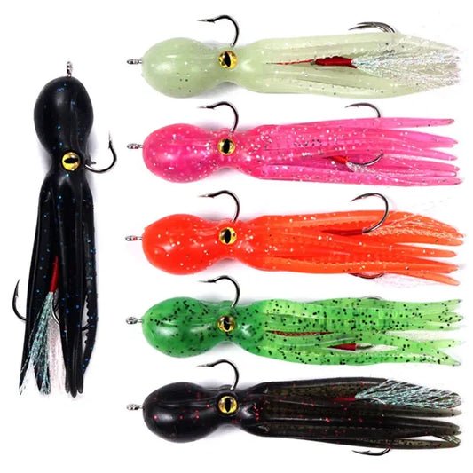 Octopus Bait Double Hook Artificial Silicone Soft Bait Triple Sinker Octopus Swim Ring for Bass Trout Shad Fishing Lure