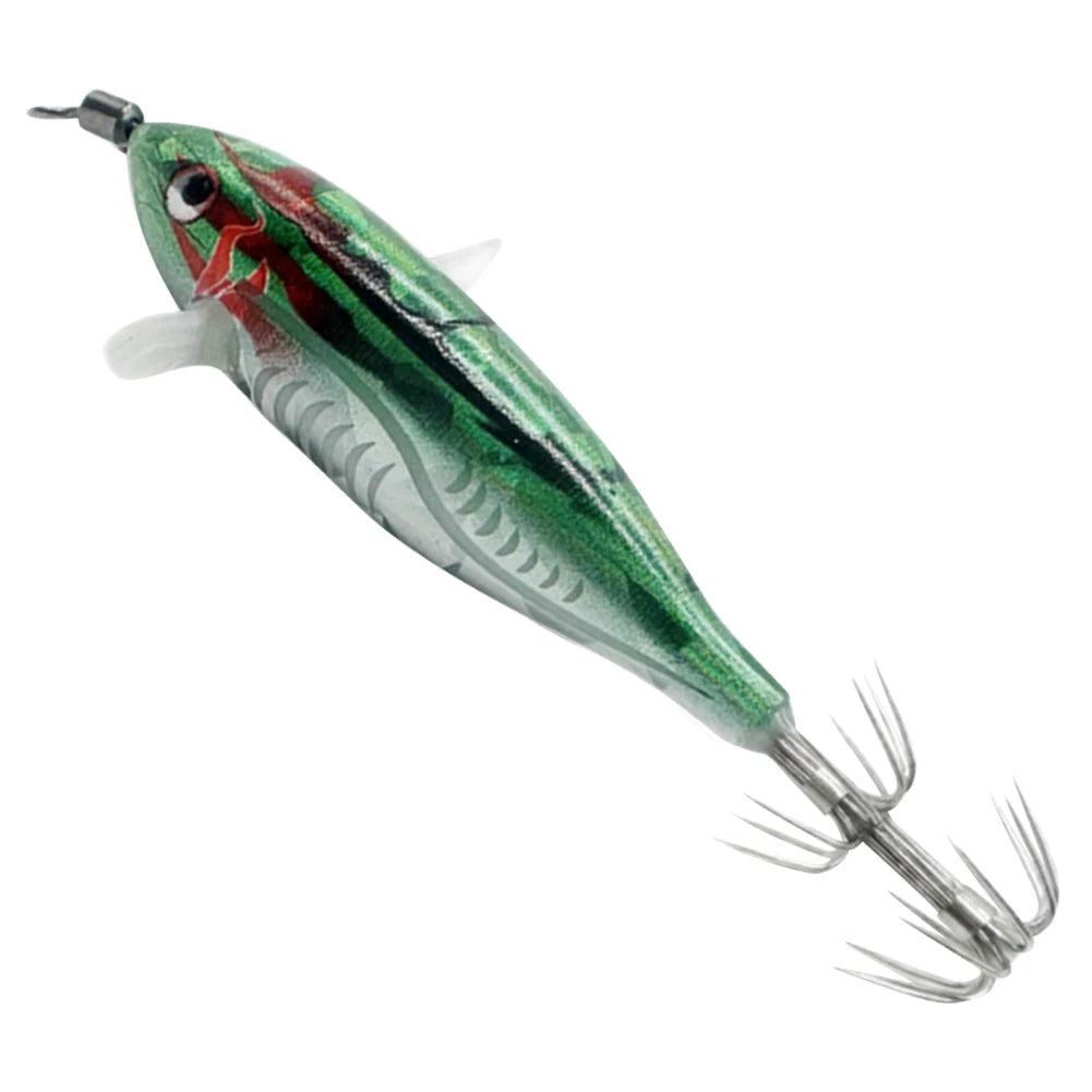 1Pc 7.5cm/8cm Laser Luminous Squid Jig Floating Horizontal Wood Shrimp Egi Lure Squid Jigging Shrimp Hooks Fishing Octopus Baits